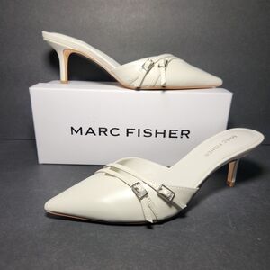 New Marc Fisher Women's Ivory Amilia Kitten Heel Mule Pump Shoes, Size 8 M